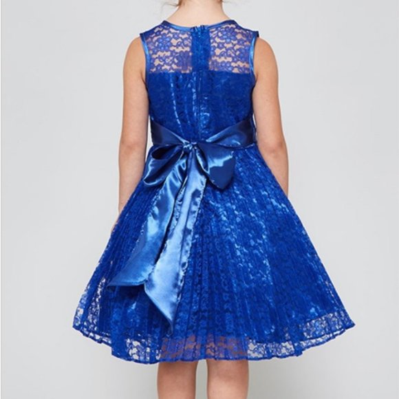 Big Girls Lace Overlaid Rhinestones Junior Bridesmaid Flower Girl Dress  Silver - Picture 5 of 6